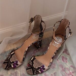 Vince Camuto Floral Snake-Print Block Heel Sandal - Brown Multicolor